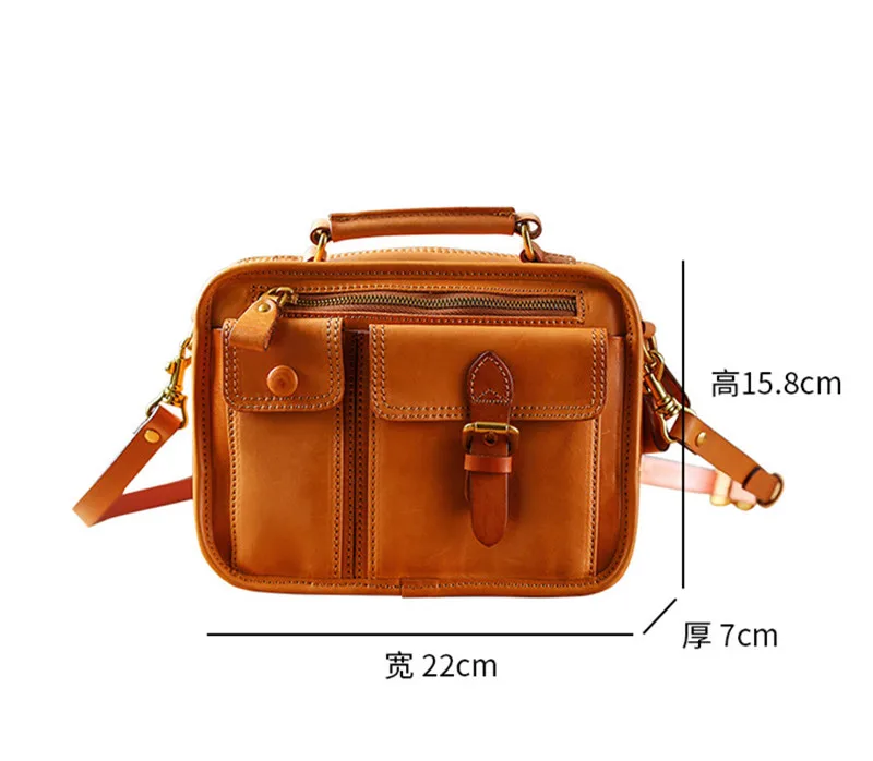 Fashion vintage natural genuine leather ladies small multi-pocket handbag organizer designer luxury real cowhide shoulder bag